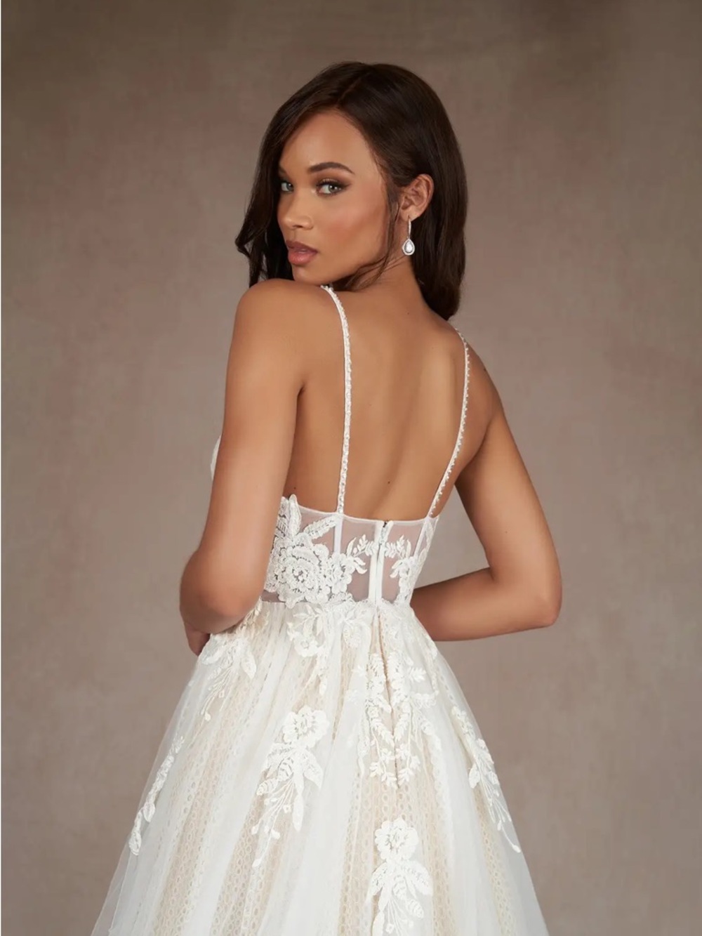 Azazie Yari Ivory & Nude Lace A-Line Bridal Gown - Picture 5 of 10